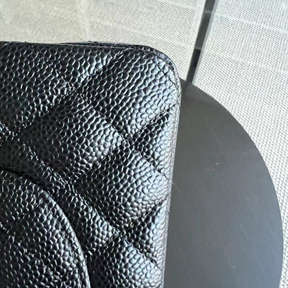 *Un* Medium Double Flap 25CM Quilted Grained Calfskin Black Silver Hardware Series 23