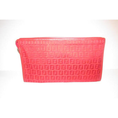 Fendi Smalll F Logo Make Up Red Zucchino Print Canvas And Leather Clutch