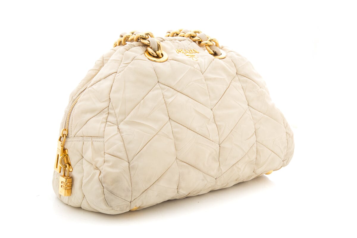 Prada Cream Quilted Puff Nylon Handbag