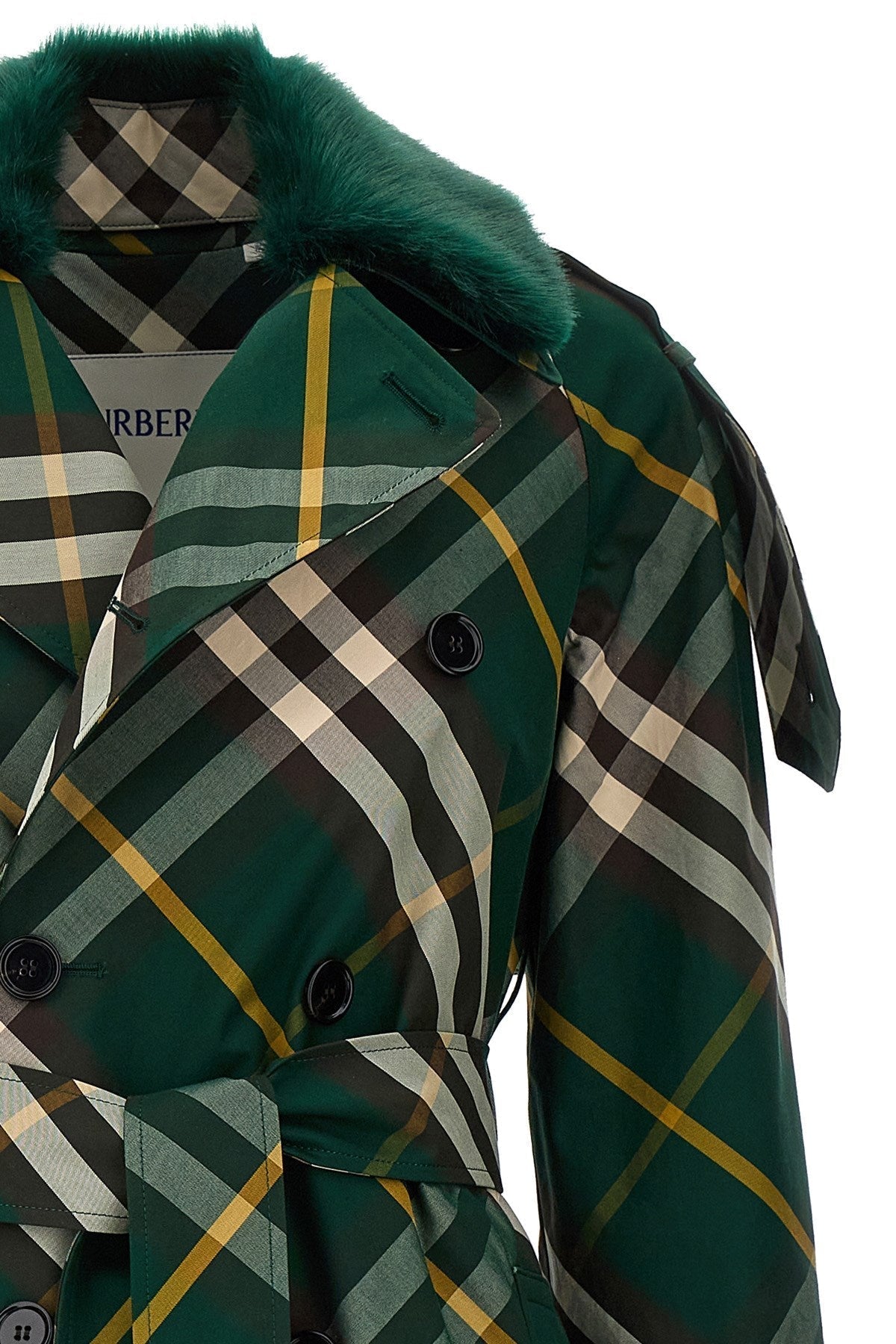 Burberry Women Check Long Gabardine Trench Coat