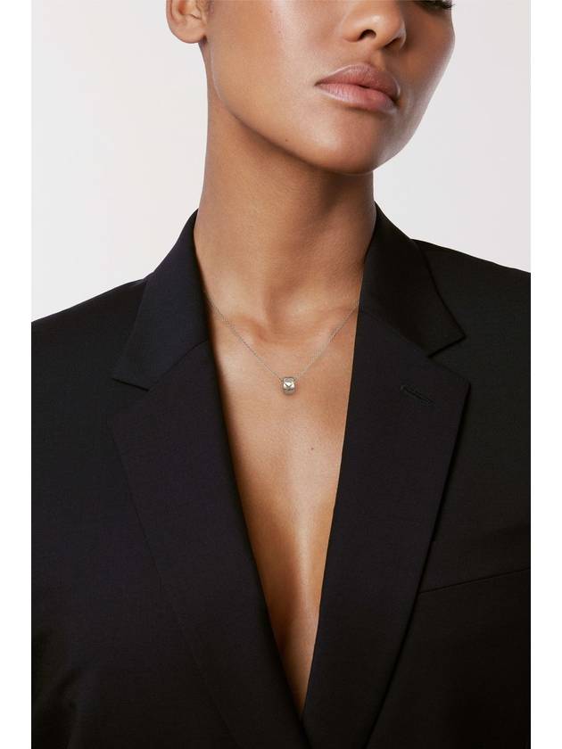 Coco Crush Quilted Motif Pendant Necklace Silver Chanel