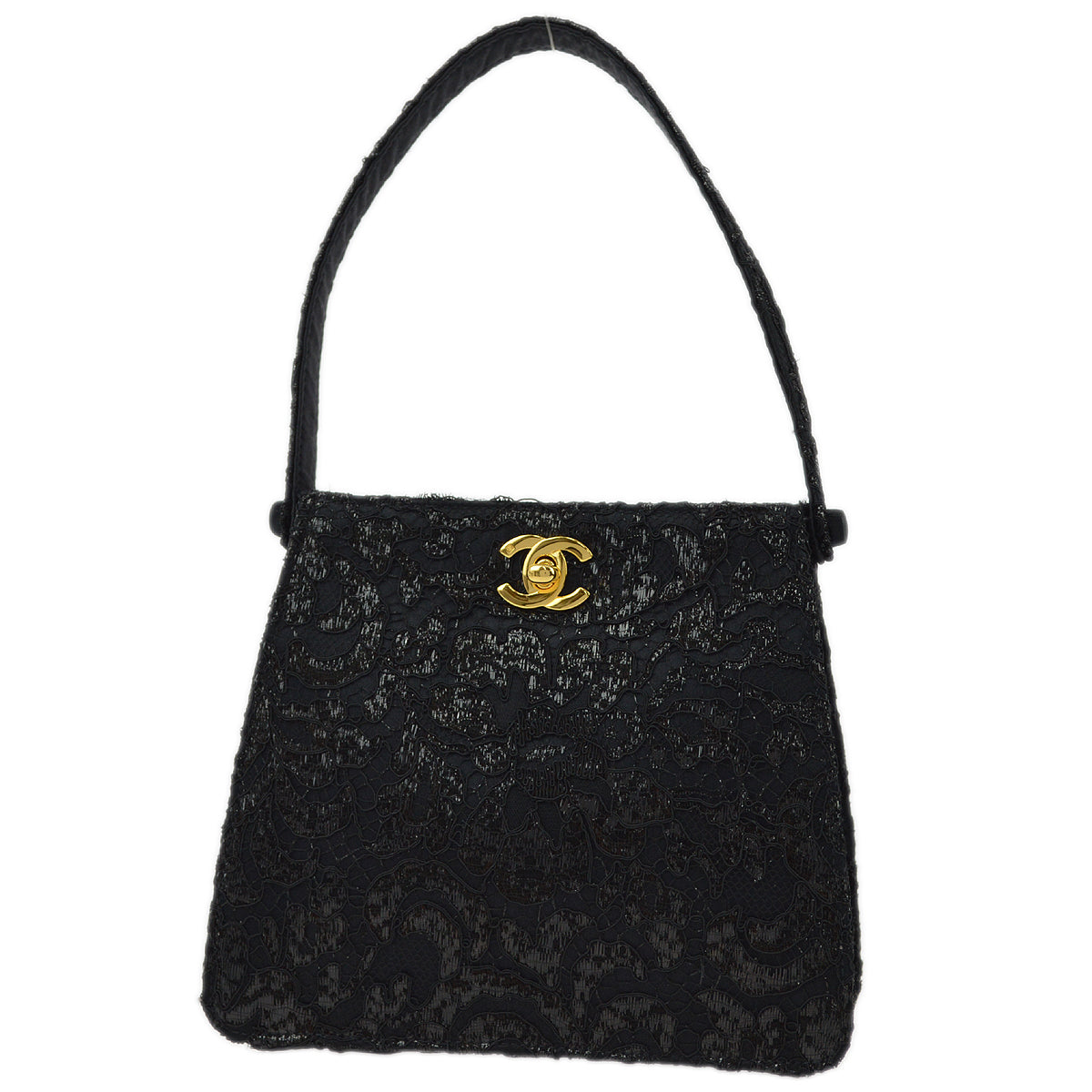 Chanel Black Satin Lace Double Sided Turn lock HandBag