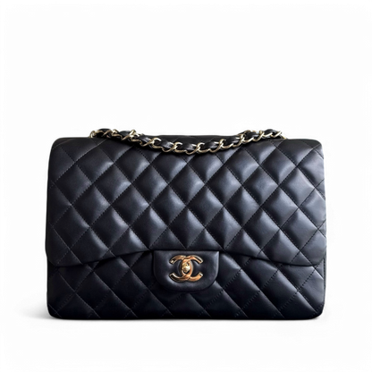 Chanel Classic Flap Jumbo - 30CM Single Flap Quilted Lambskin Black Gold Hardware Series 11