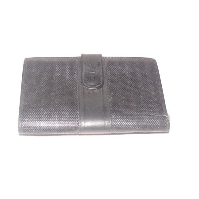 Fendi Black Thin Striped Coated Canvas And Black Leather Vintage Wallet