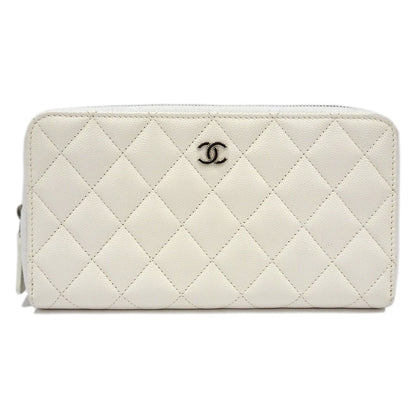 CHANEL Classic Long Zip Wallet AP0242 Green  S Caviar Skin White Silver G  Round  Wallet Small s