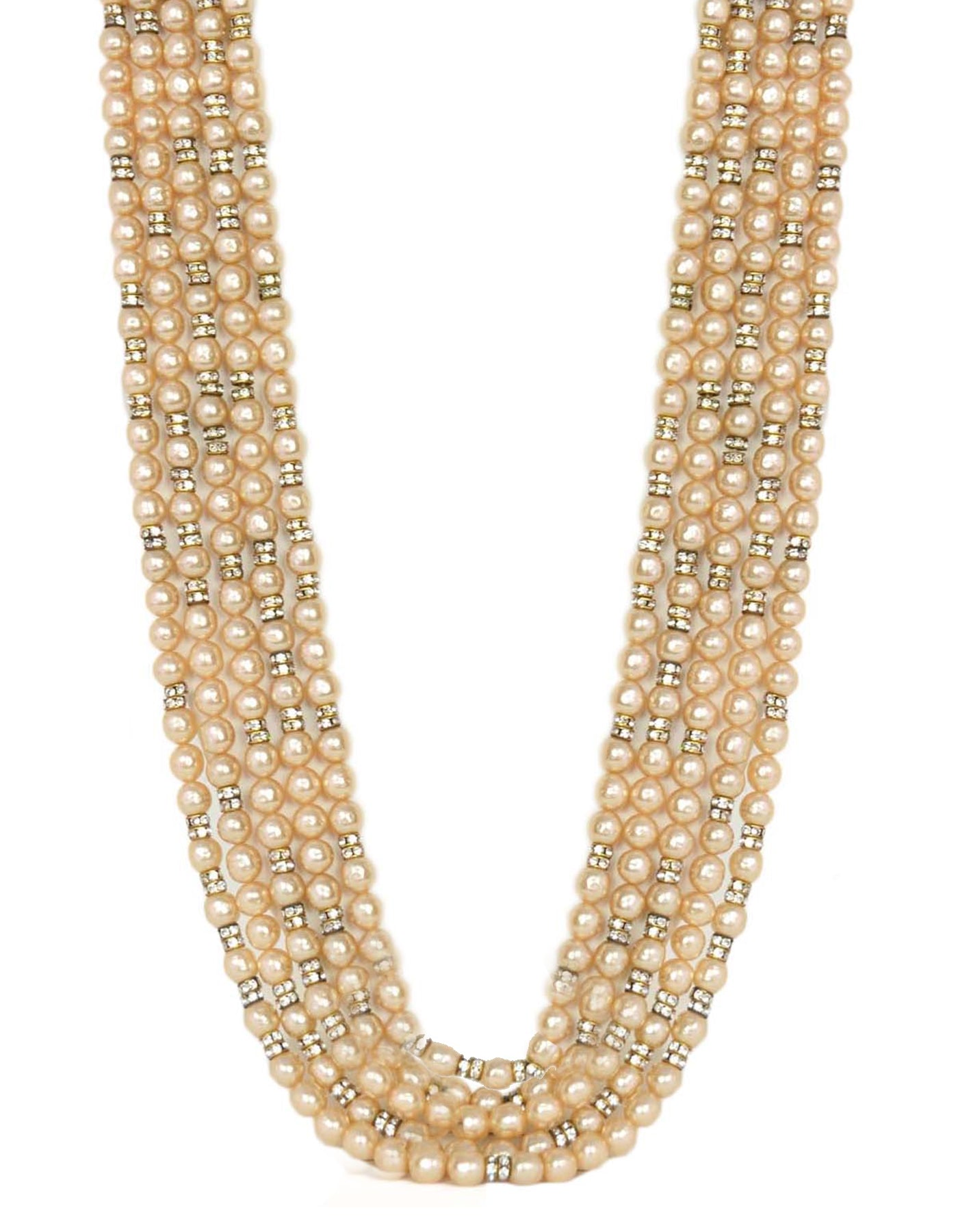 Chanel 1990s Vintage Multi-Strand Pearl & Crystal Necklace