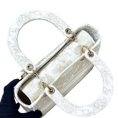 Lady D-Lite Medium Canvas Embroidered White Gold GHW