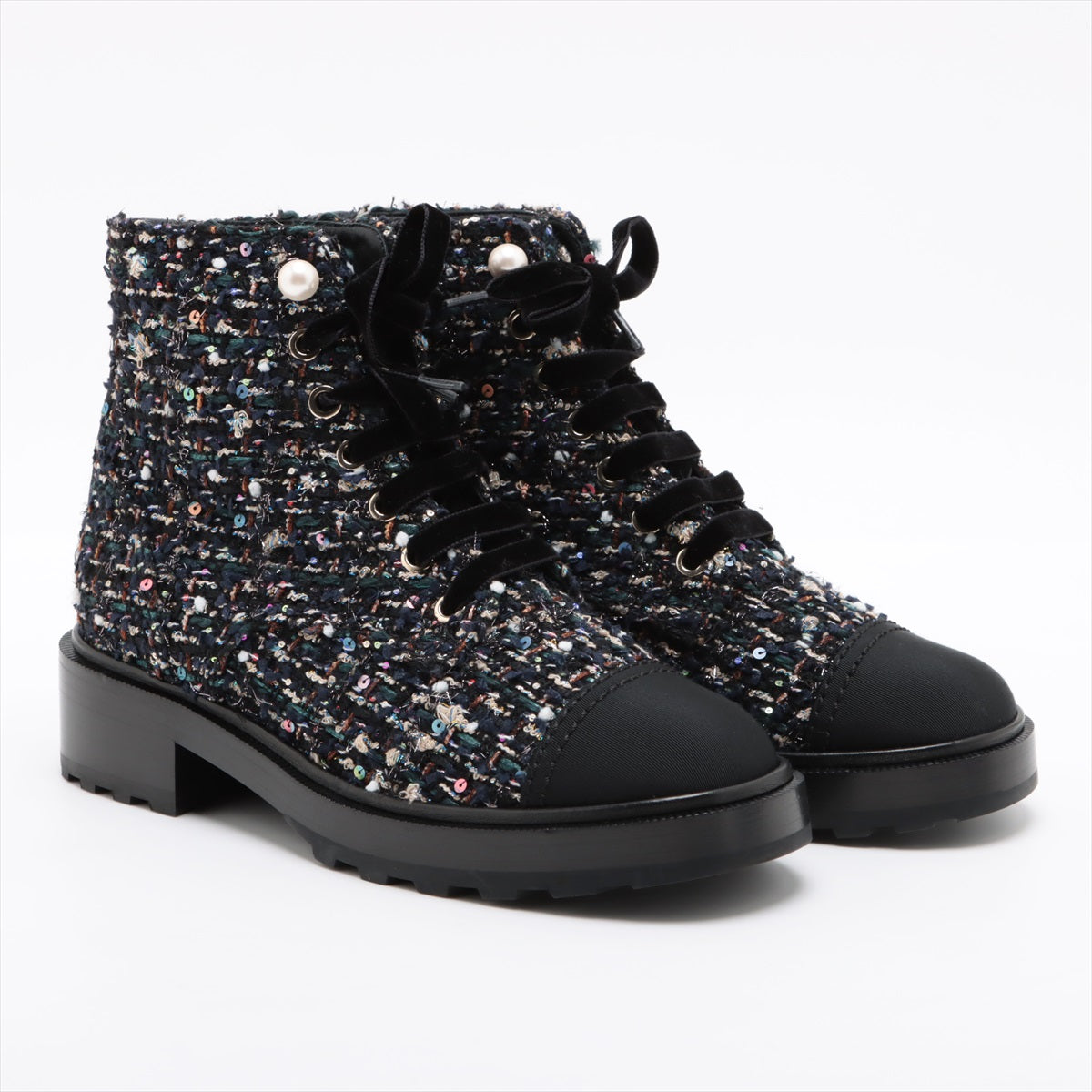 CHANEL COCOMARK TWIDE SHORT BOOTS 37.5 LADY BLACK X NAIBI G35154 PERLE  LOVE MARKET SHOP