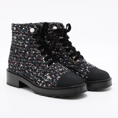 CHANEL COCOMARK TWIDE SHORT BOOTS 37.5 LADY BLACK X NAIBI G35154 PERLE  LOVE MARKET SHOP
