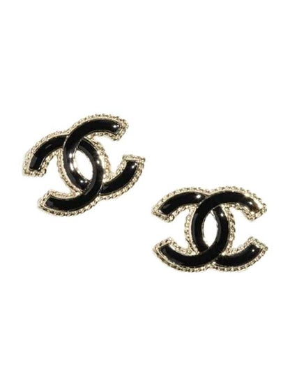 CC Logo Stud Earrings Gold Black Chanel