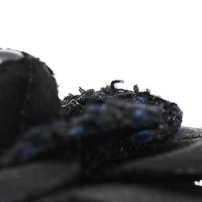 Tweed Fabric Camellia Pin Brooch Navy Blue Black