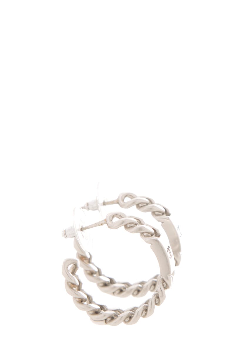 Chanel Silver CC Logo Chain Hoop Earrings
