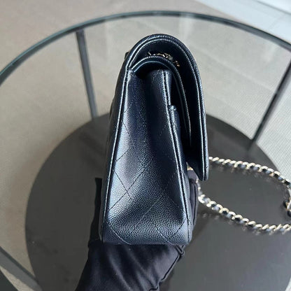 *Un, Full Set Receipt* Caviar Double Flap Quilted Grained Calfskin Dark Blue Golden Hardware Series 28