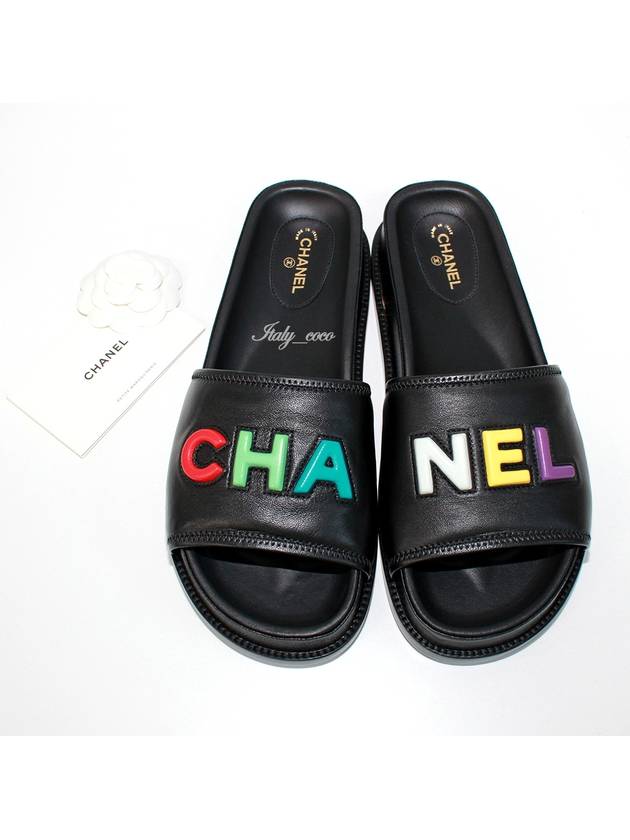 Logo Leather Slippers Black Chanel