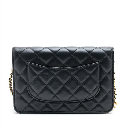 Chanel Lambskin  Chain Wallet Heart Black G