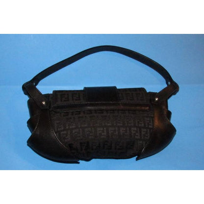 Fendi black Zucchino print canvas & black leather Compilation purse with brushed chrome accents