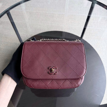 Chanel Flap Bag - Calfskin Stitched Small Flap Burgundy Gold Hardware Series 28