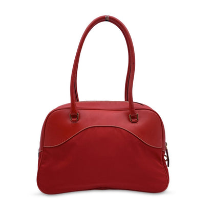 Prada Red Tessuto Travel Canvas And Leather Bowling Bag Bl0081