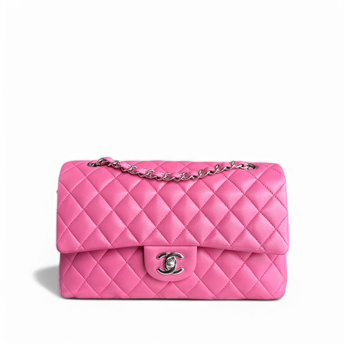 Chanel Classic Flap Medium - 25CM Quilted Lambskin Pink Silver Hardware Series 27