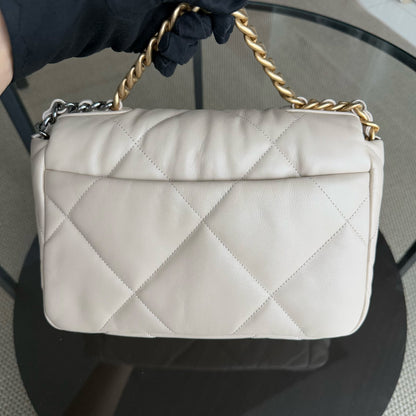 Chanel 19 Bag  Small- C19 Quilted Goatskin Light Beige Two-tone Hardware Series 30
