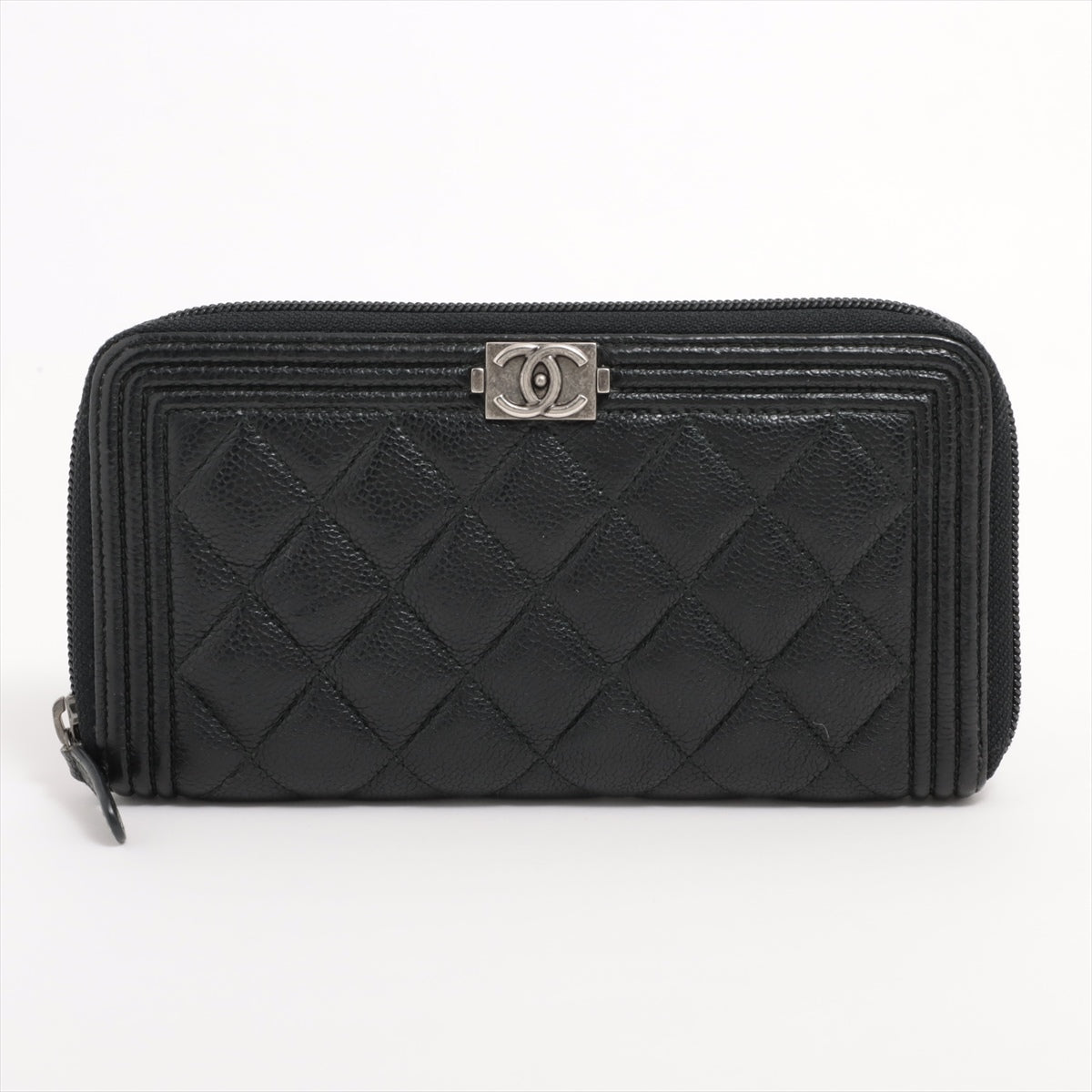 Chanel Boy Chanel Caviar S Round  Wallet Black Silver Gold