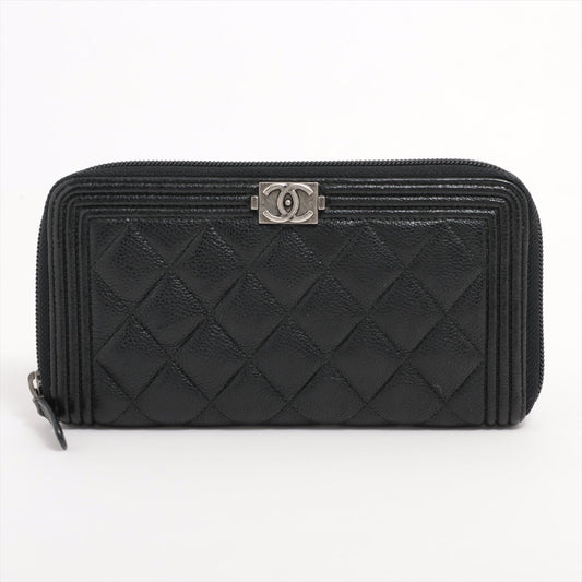 Chanel Boy Chanel Caviar S Round  Wallet Black Silver Gold