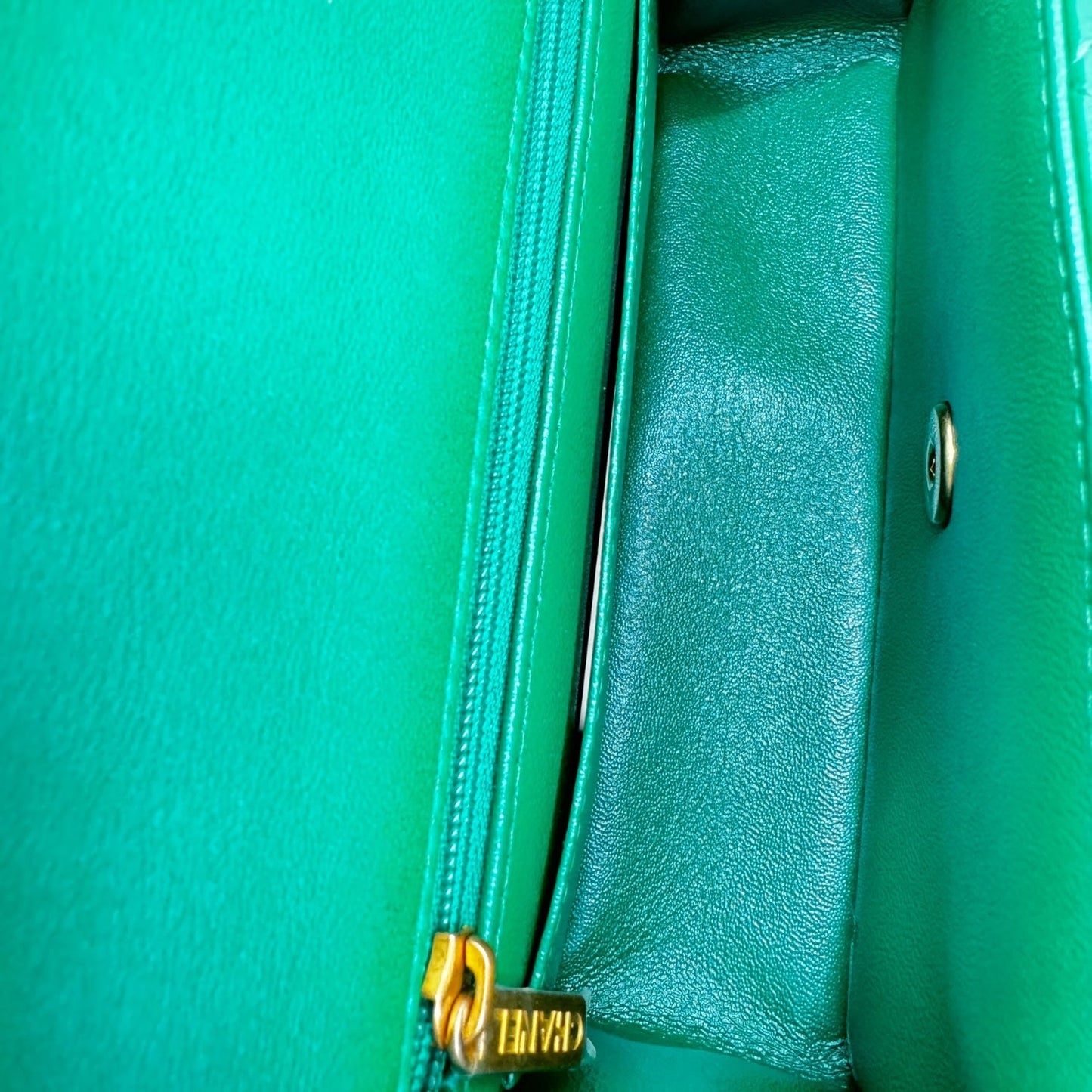 Chanel Green Lambskin Mini Rectangular Top Handle Flap