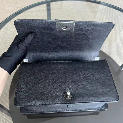 Calfskin Boy Old Medium 25CM Medium Quilted Black Ruthenium Silver Hardware Series 18