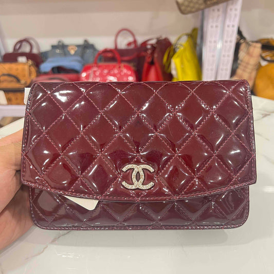 Chanel Red Patent Leather Wallet on Chain WOC Quilted