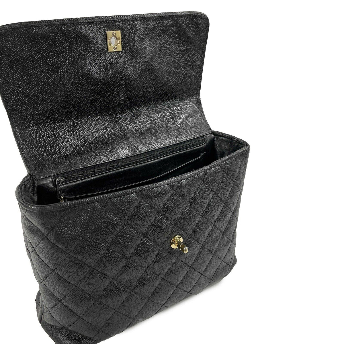 CHANEL Vintage Large Quilted CC Caviar Kelly Flap Bag - Top Handle