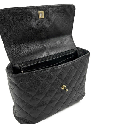 CHANEL Vintage Large Quilted CC Caviar Kelly Flap Bag - Top Handle