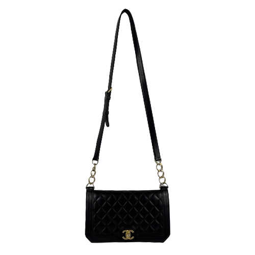 CHANEL - Black Quilted Diamond New - CC Calfskin 3 Ring Crossbody