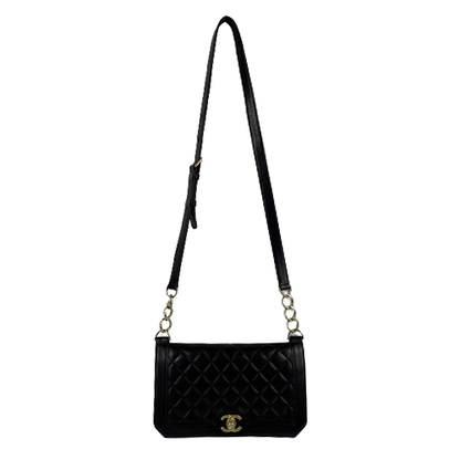 CHANEL - Black Quilted Diamond New - CC Calfskin 3 Ring Crossbody