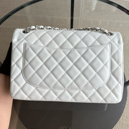 Chanel Classic Flap Jumbo - Caviar Double Flap 30CM Quilted White Silver Hardware Series 14