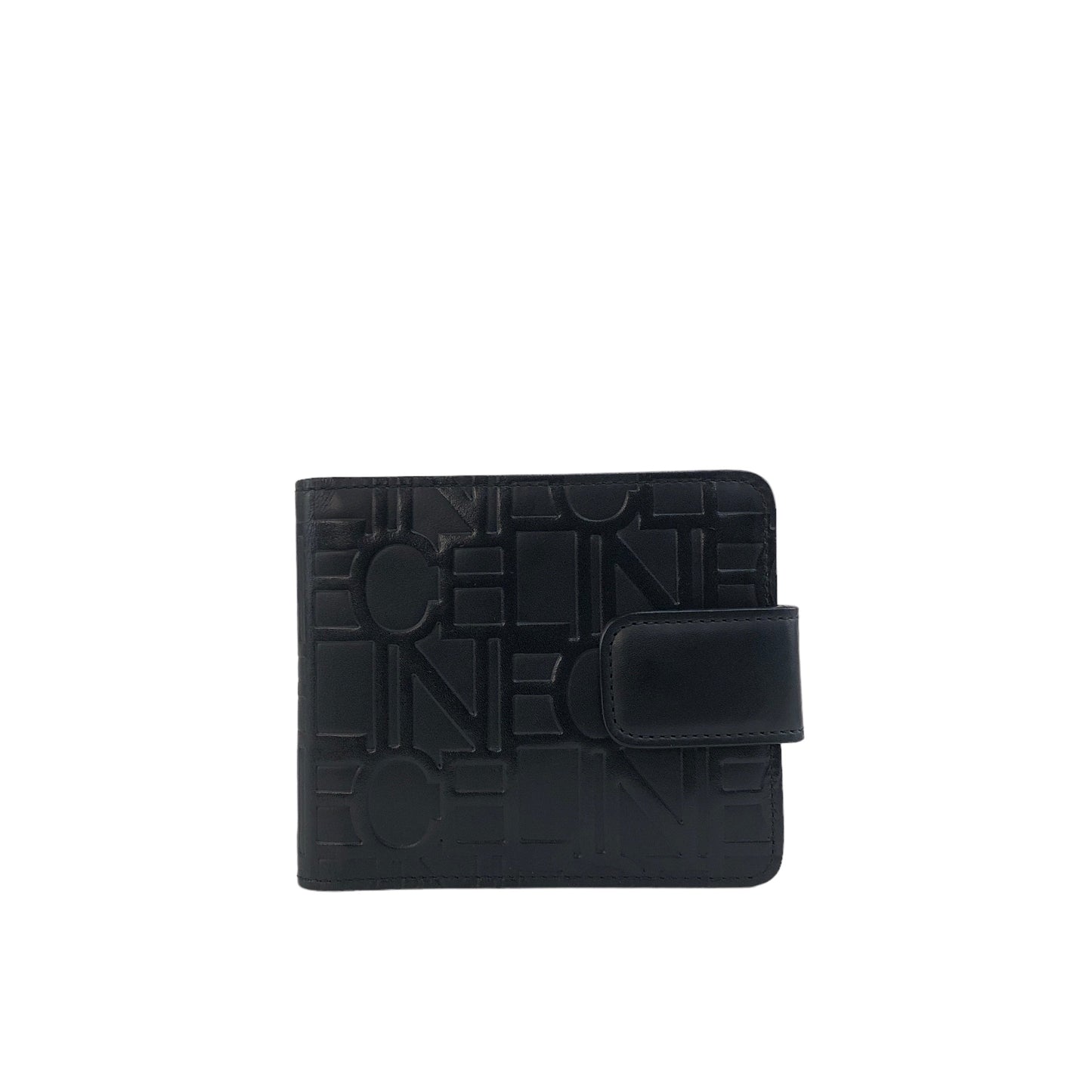 CELINE Logo Leather Folded Wallet Black Vintage zi5srk