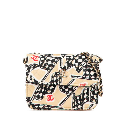 Chanel Matelasse Checker Flag Coco Mark Cotton Leather Shoulder Bag