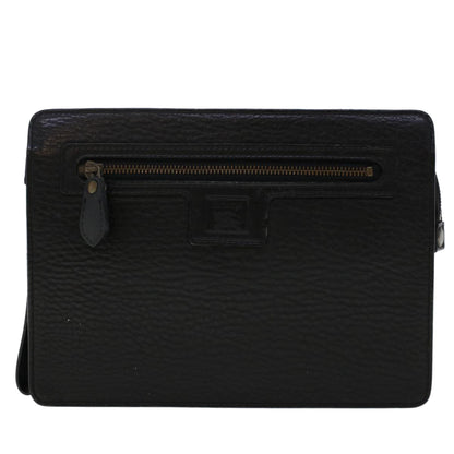 BurberrySs Clutch Bag Leather Black Auth ep1119