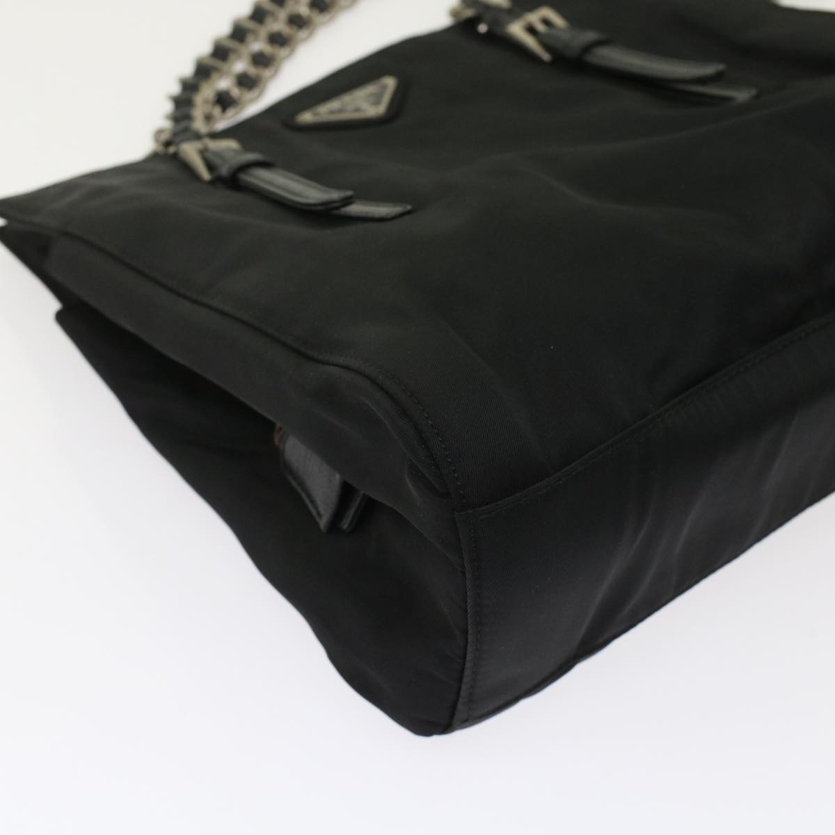 PRADA Chain Shoulder Bag Nylon Black Auth ep1201