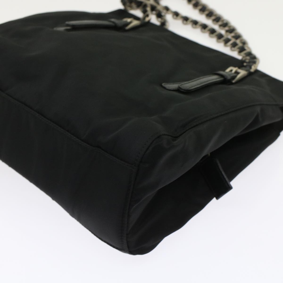 PRADA Chain Shoulder Bag Nylon Black Auth ep1201