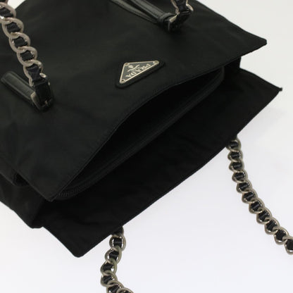 PRADA Chain Shoulder Bag Nylon Black Auth ep1201