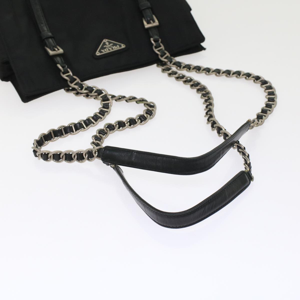 PRADA Chain Shoulder Bag Nylon Black Auth ep1201