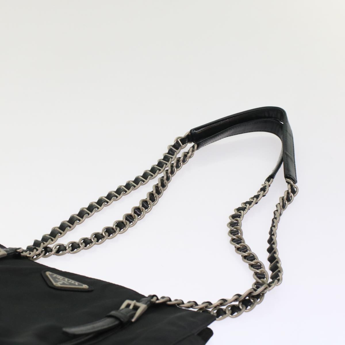 PRADA Chain Shoulder Bag Nylon Black Auth ep1201