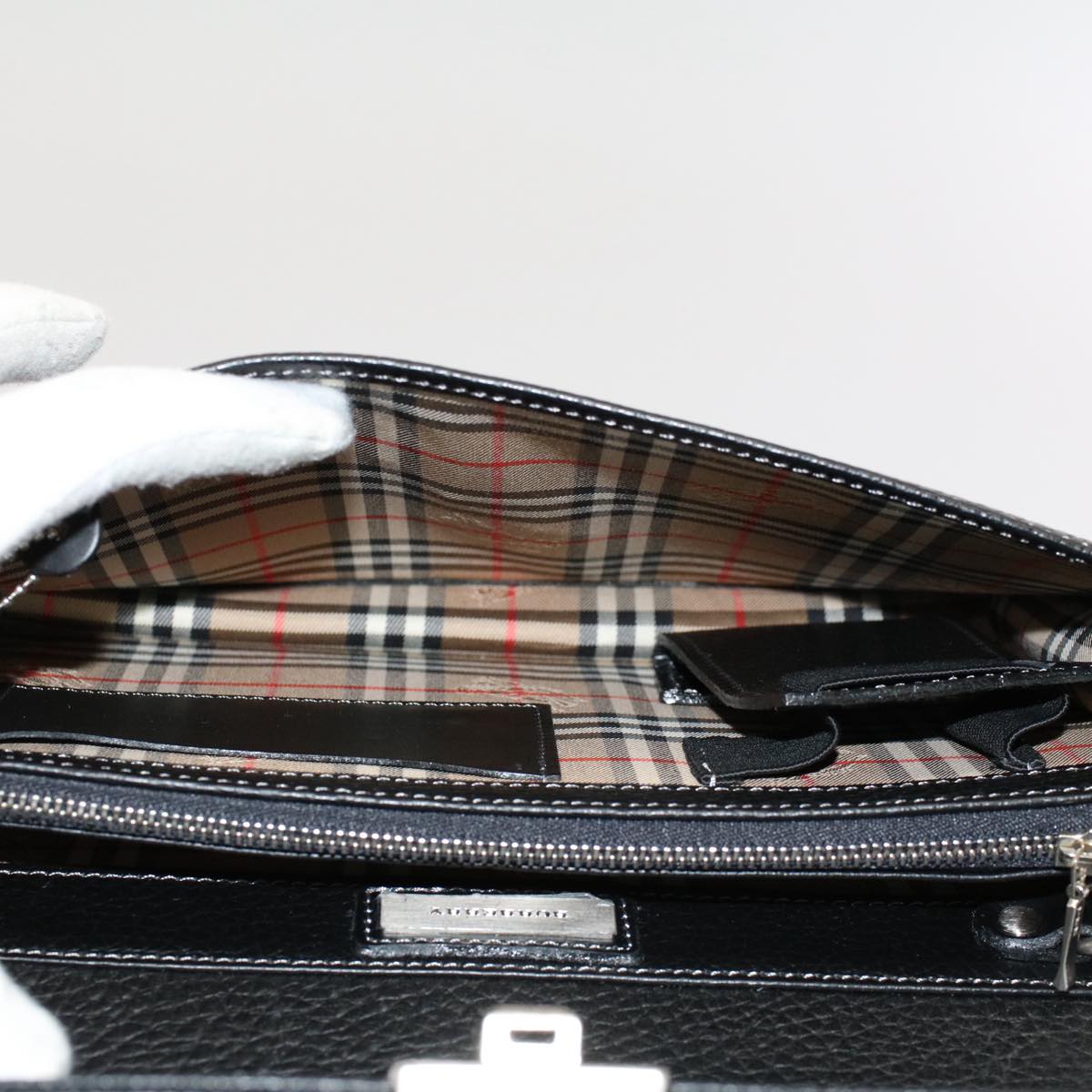BURBERRY Clutch Bag Leather Black Auth Ep1686