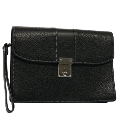 BURBERRY Clutch Bag Leather Black Auth Ep1686
