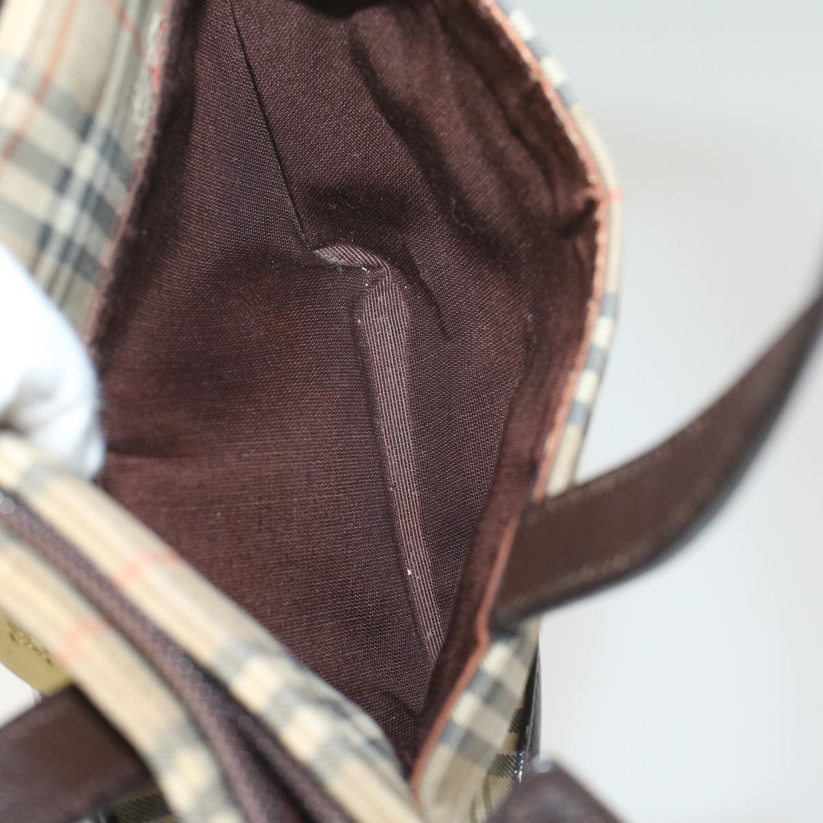 Burberry Nova Check Hand Bag Nylon Canvas Beige Auth ep1964