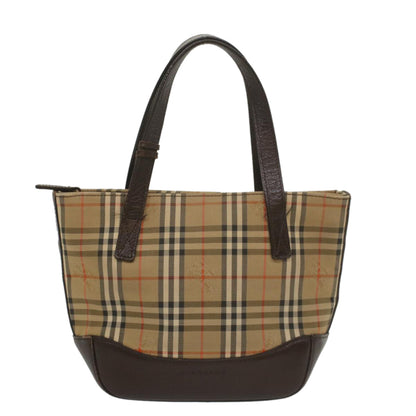 Burberry Nova Check Hand Bag Nylon Canvas Beige Auth ep1964