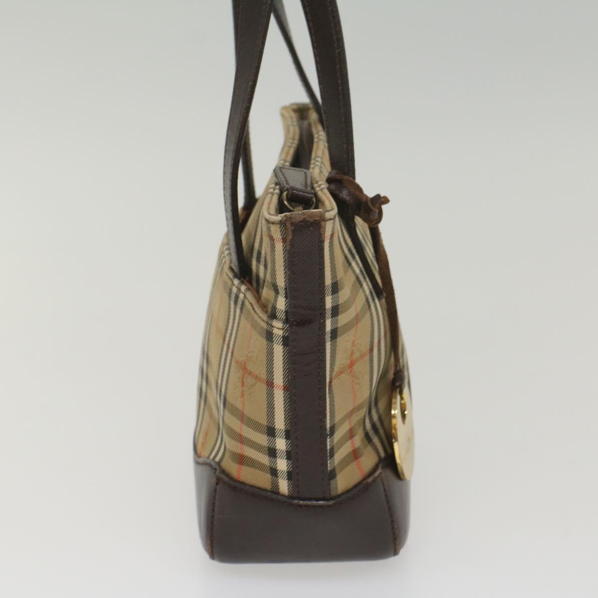 Burberry Nova Check Hand Bag Nylon Canvas Beige Auth ep1964
