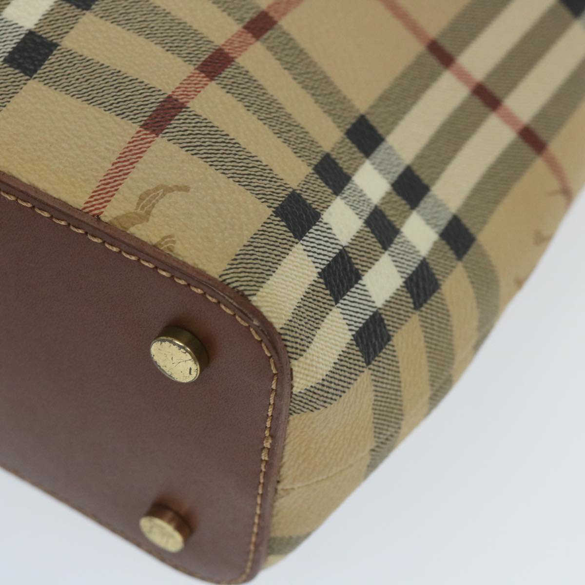 Burberry Nova Check Hand Bag PVC Leather Beige Auth ep2162