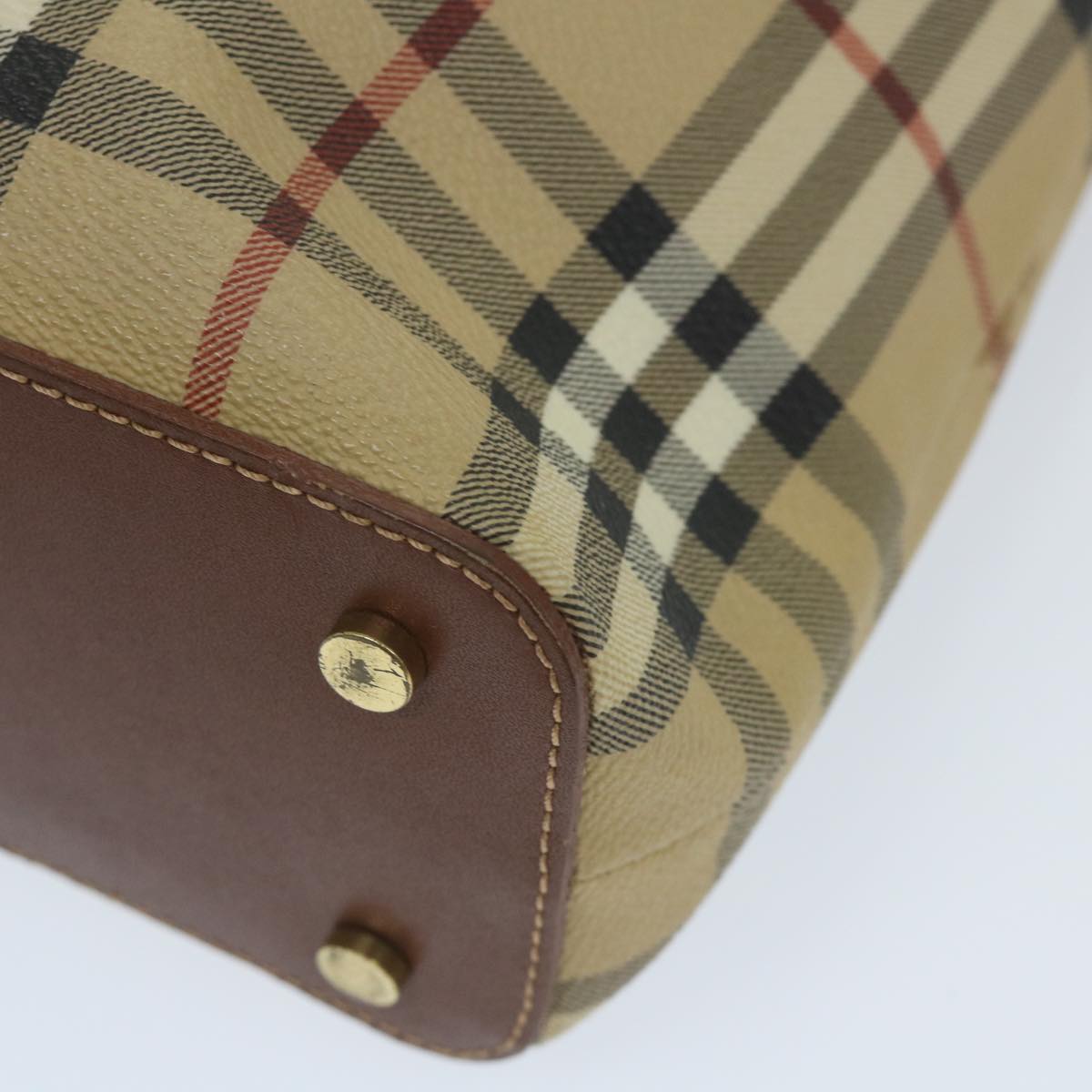 Burberry Nova Check Hand Bag PVC Leather Beige Auth ep2162