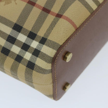 Burberry Nova Check Hand Bag PVC Leather Beige Auth ep2162